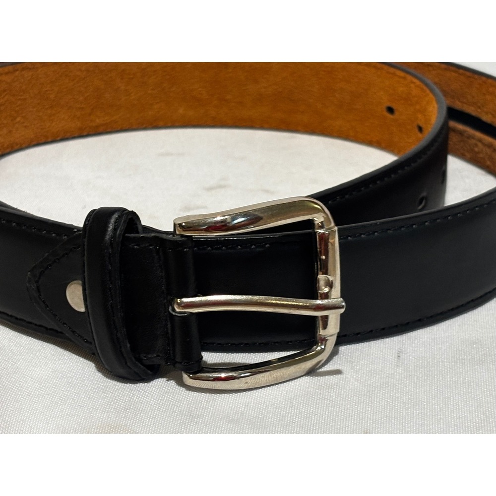 Black Genuine‎ Leather Money Belt Hidden Zipper Pocket Silver Buckle 46 capsule